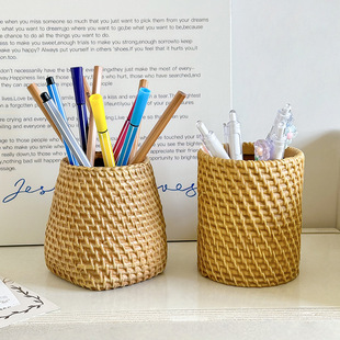 Simple Imitation Rattan Round Pen Conner Multi-functional Storage Basket Cosmetic Brush Storage Tube Tea Ceremony Round Pen Conner