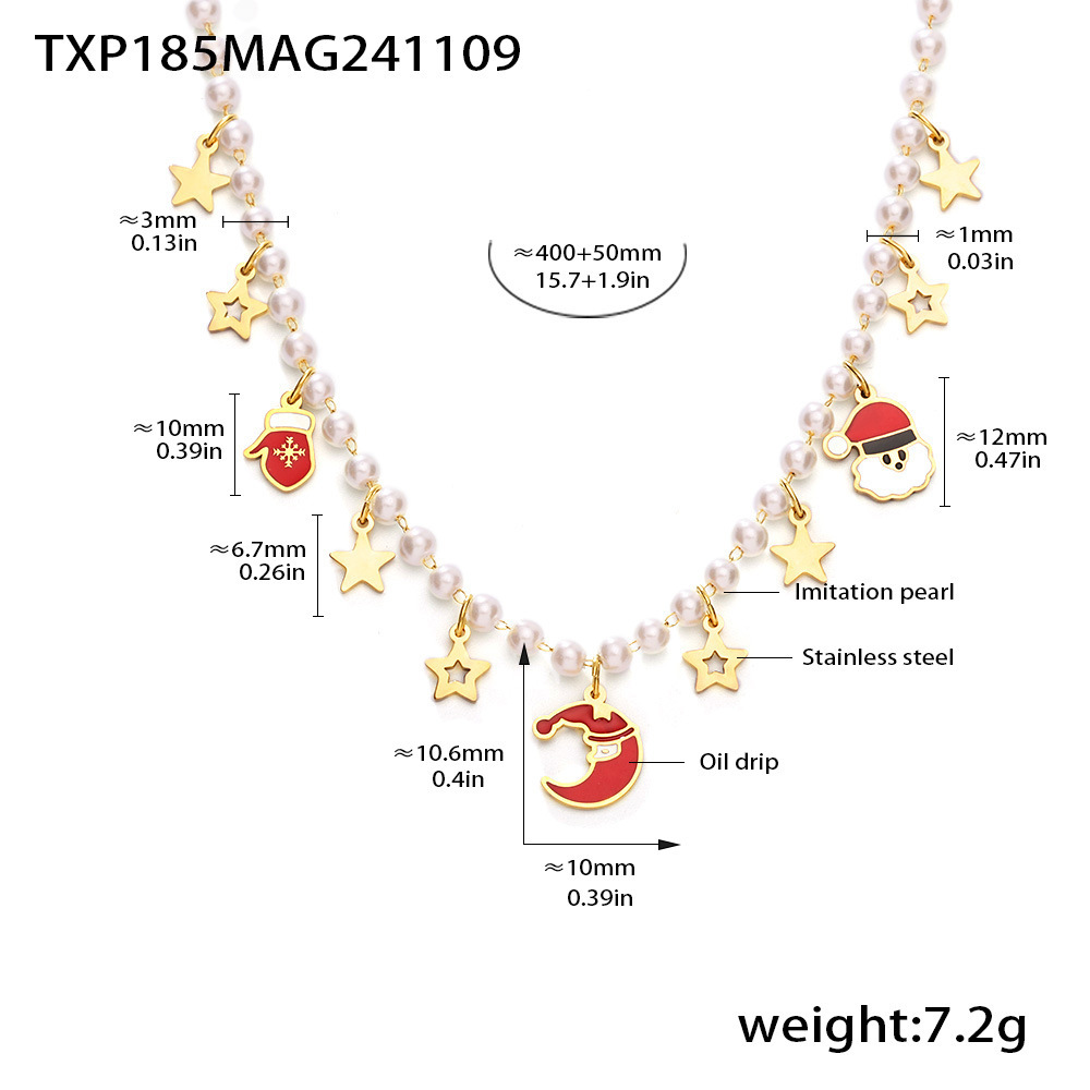 TXP185-Gold imitation pearl Christmas element necklace