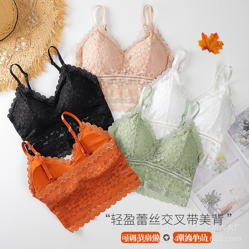 French lace bra suit sexy seamless push up wireless underwear women's fixed Cup adjustable bra suit