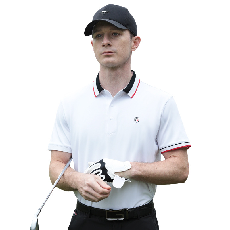 Áo polo golf nam ngắn tay co giãn kháng khuẩn cổ kẻ sọc ghép màu — YF684-Áo màu đen, YF684-Áo màu trắng, YF684-Áo màu xanh pha lê Băng
