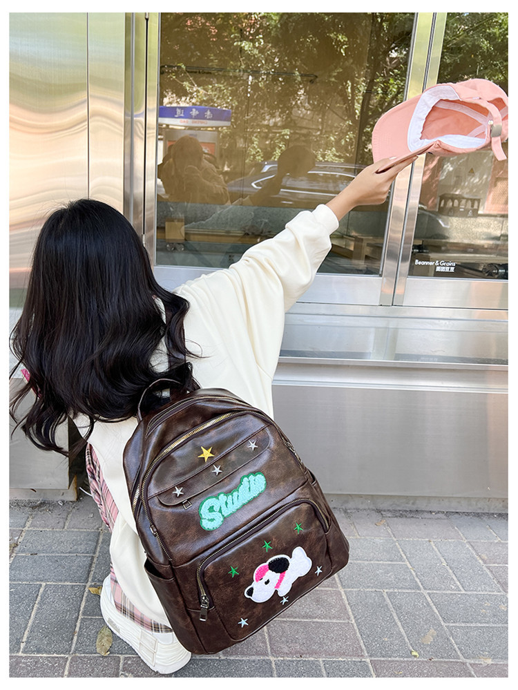Neue Damentasche mit auffälligem Star American Retro-Rucksack, süßer Hund, nostalgische Schultasche, Schüler-Klassentasche_voghion.com