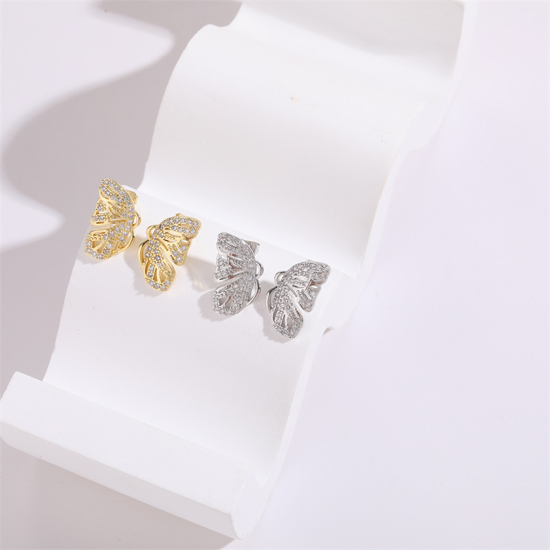 Fashion Butterfly Copper Plating Inlay Zircon Ear Studs 1 Pair