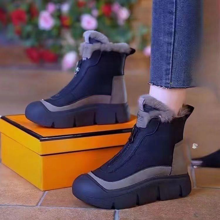 Snow boots women's autumn and winter velvet warm large cotton shoes waterproof and non-slip thick-soled high-top Martin boots_voghion.com