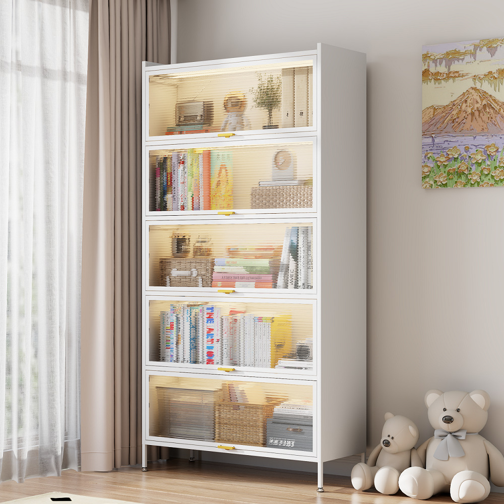 鋼製書櫃家用多層落地帶門防塵臥室客廳收納展示櫃大容量鐵藝書架