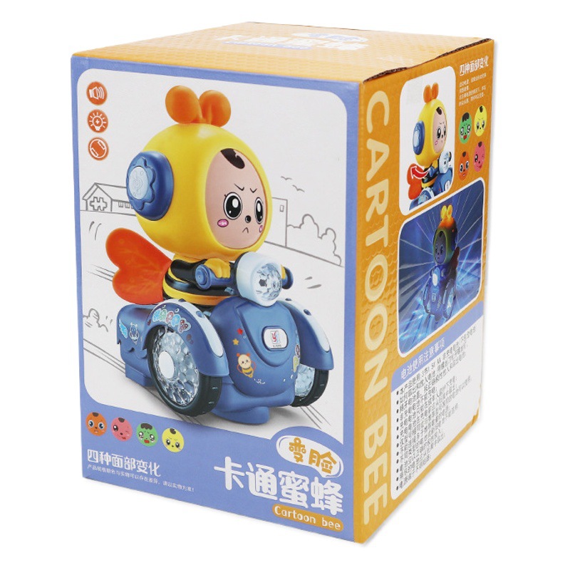 TikTok con niños y niñas coche de juguete eléctrico universal cara de dibujos animados cambiando pequeña abeja música ligera Red transfronteriza