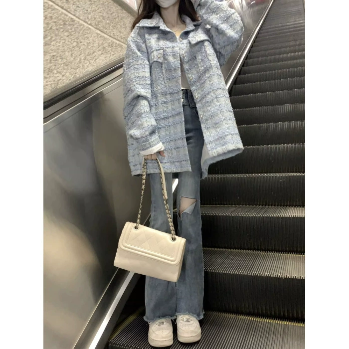 Осенняя sexy милая куртка, стиль Chanel, oversize, приталенная