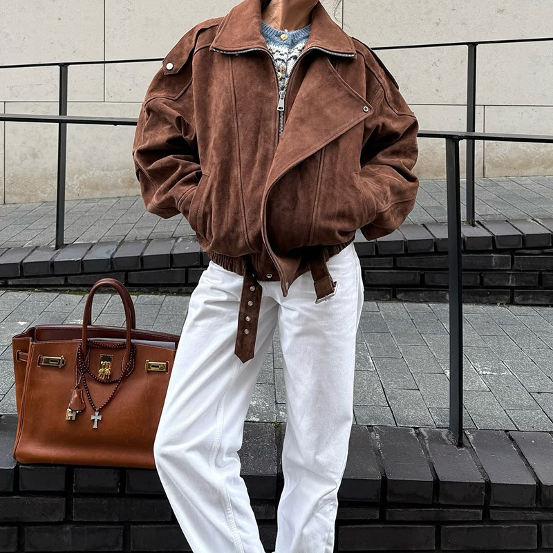 European and American Cross-Border 2024 Spring & Fall New Maillard Retro Fashion Casual Brown Short Loose Jacket for Women