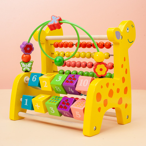 Wooden multifunctional deer knocking piano and beading calculation rack flip rack three-in-one children's early education educational toy