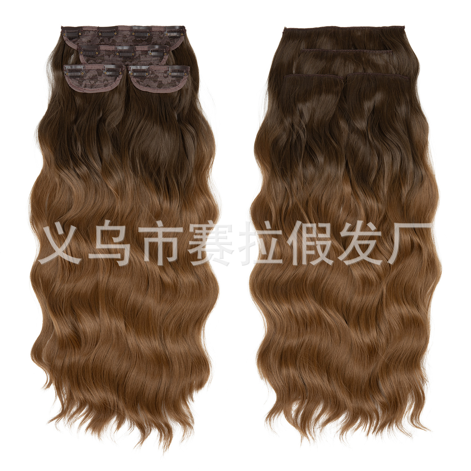 Amazon Europa y América Tabletas de pelucas transfronterizas Cabello largo y rizado femenino Ondulación de agua Juego de cuatro piezas Cabello de pastilla