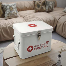 家用户外露营便携白色金属小号急救盒带锁医药储物罐跨境药箱供应