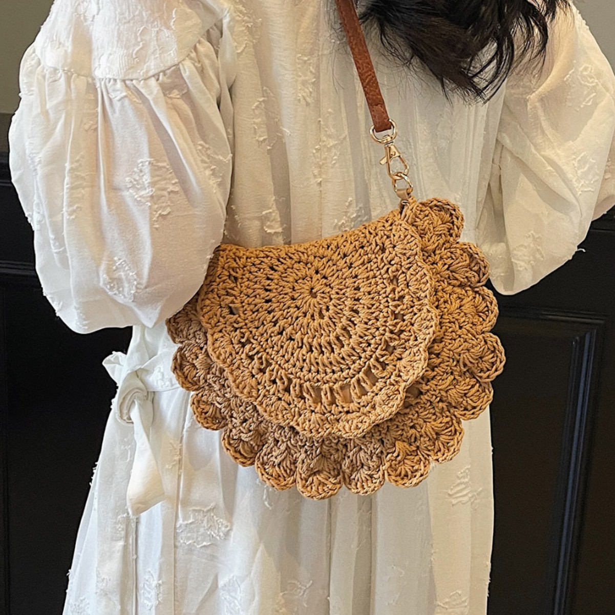 Bohemian Ethnic Style Women's Bag 2026 New Lace Hollow Out Woven Phone Bag Beach Vacation Bag - Thumbnail 2