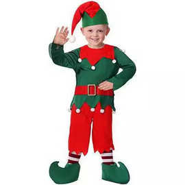 圣节儿童演出服绿色圣诞精灵表演服cosplay圣诞演出服装三件套
