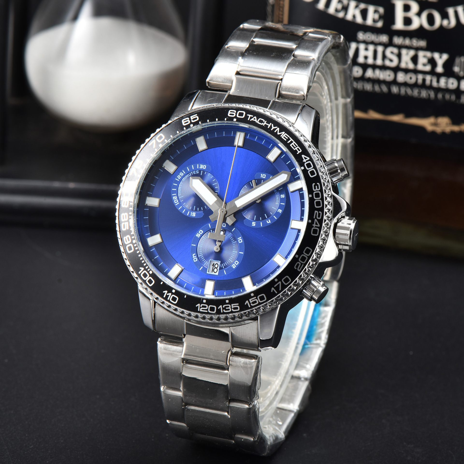 Multifunctional Fully automatic Men's Six Needle Full Function Quartz with Steel Band Timing Watch_voghion.com