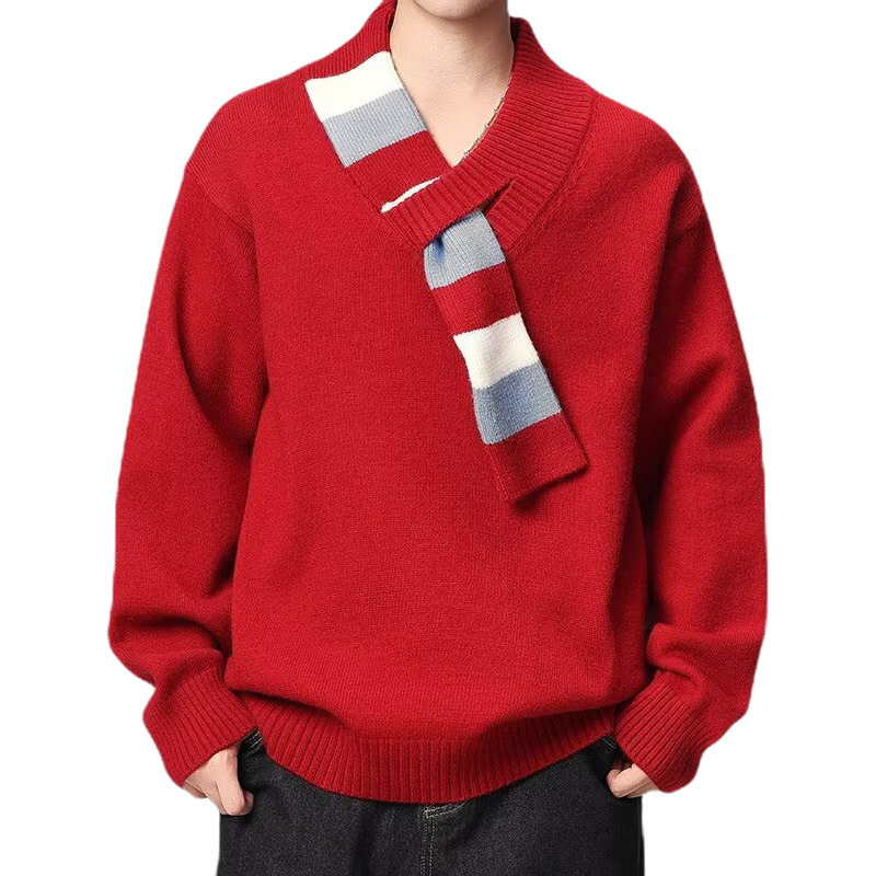 Explosiones transfronterizas de tamaño europeo de diseño de tren de rayas de tamaño grande sensación de camisa de punto suéter masculino sensación alta otoño invierno fábrica al por mayor