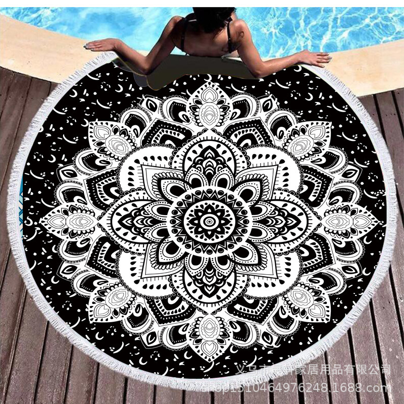 Cross Border Mandala Round Tassel Beach Towel Indian Style Bath Towel Microfiber Digital Printing Shawl Picnic Mat