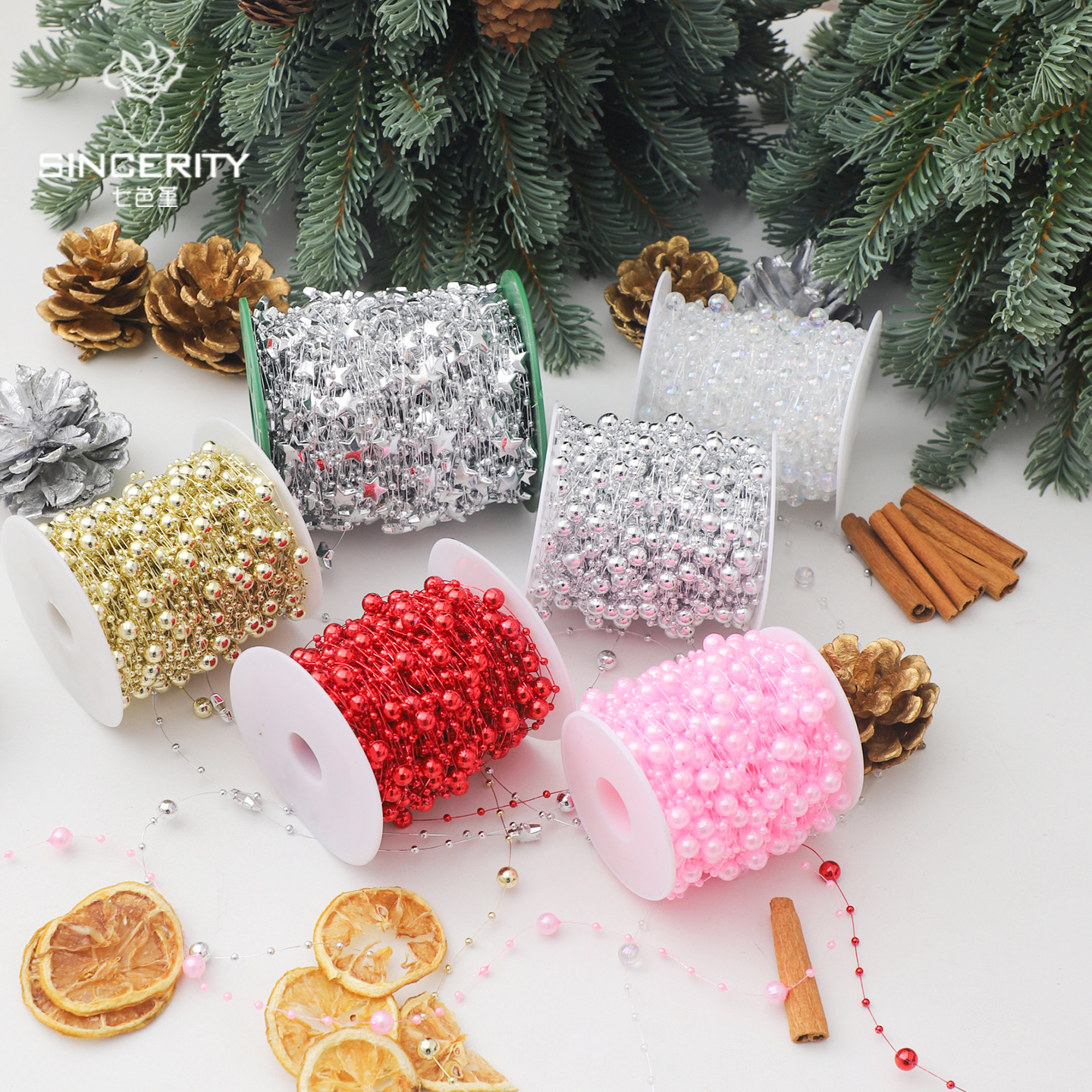 Navidad de siete colores cordier cadena de perlas cadena de perlas accesorios flores decorativas paquete de flores joyas DIY