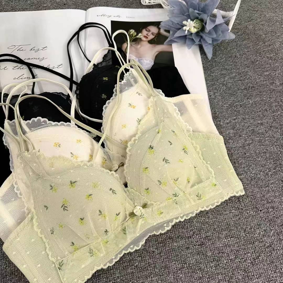 Nuevo sujetador de alta calidad de moda de encaje jacquard transpirable y cómodo ajustable anti-caída reúnen ropa interior de botón múltiple