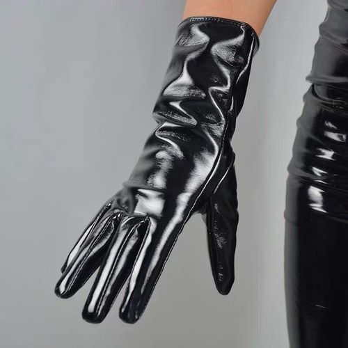 70 cm shinny black patent leather jazz hot pole dance long gloves female  skin PU heat preservation performance photos cosplay mini skirt gloves