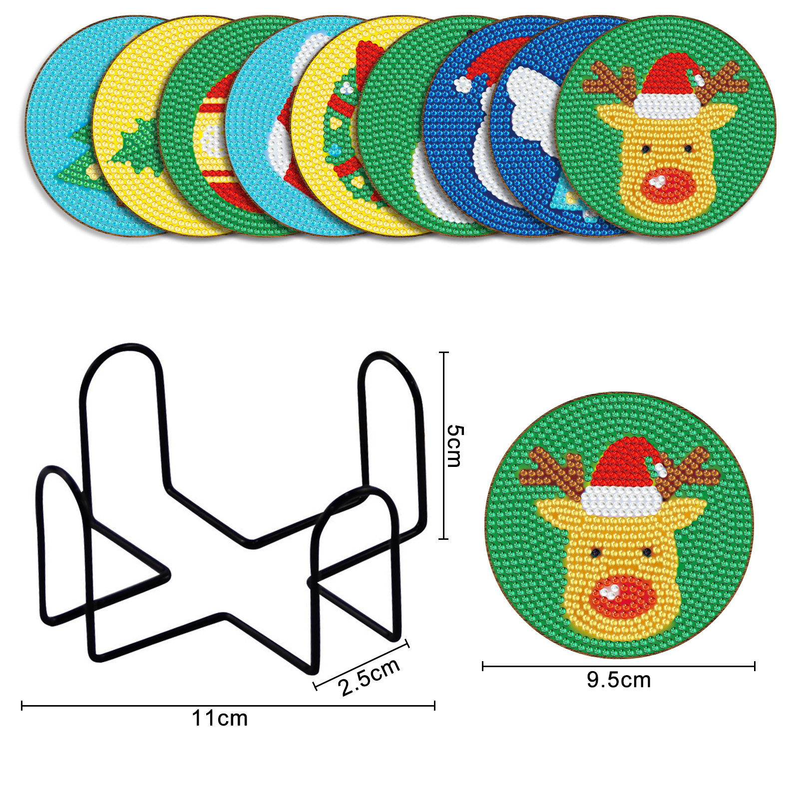 Pintura de diamante de madera alrededor de la almohadilla de taza de madera hecha a mano almohadilla de mesa marco de hierro pintura decorativa de la sala de estar