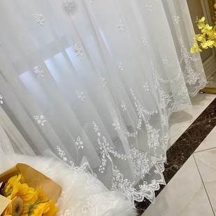 Simple Beautiful good work French court skirt edge embroidery encryption window screen beautiful romantic fresh white gauze curtain bright silk dots