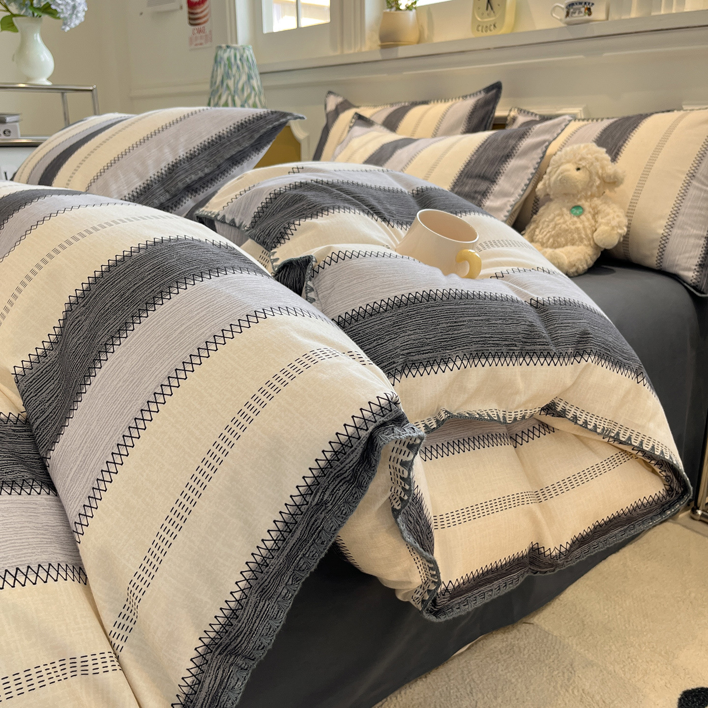 100% algodón conchas bordes gruesos cuatro piezas de una sola cama dormitorio de tres piezas de algodón superior colcha de cama suave