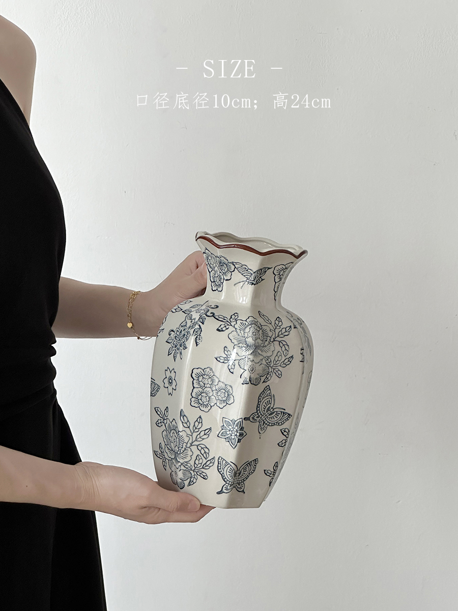 Flor azul porcelana vintage flor de cerámica decoración floral sala de estar vasijas de cerámica decoración de lujo ligera nueva flor china