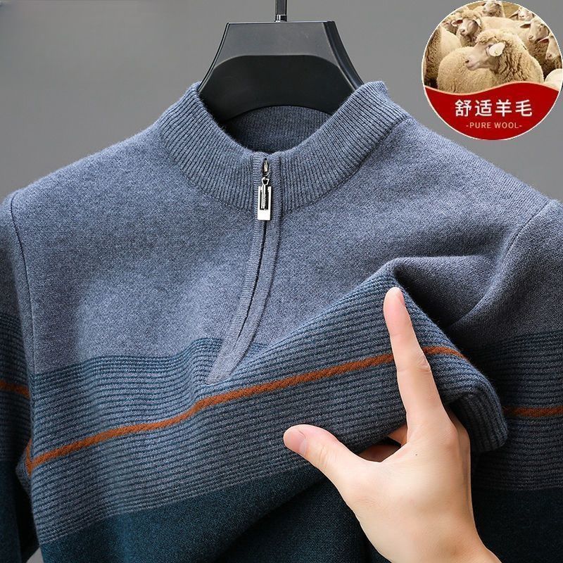 Woolen winter base keep warm knitted sweater with zipper, increased thickness