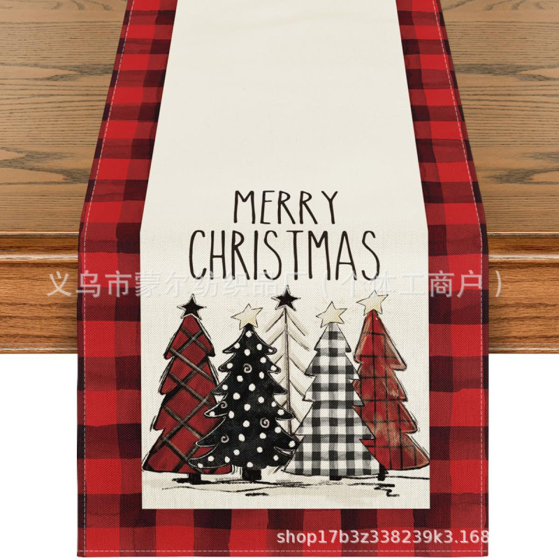 国境を越えたアマゾン希音爆金クリスマステーブル旗冬雪だるまサンタクロースプリントテーブルマット亜麻|undefined