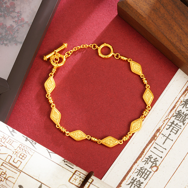 Nuevo estilo vietnamita oro de arena retro estilo chino pulsera de diamante estriado simple dama corte no se desvanece joyas