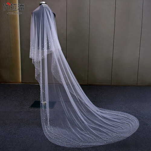 Ulapan Korean style wedding double layer veil wedding dress accessories clothing bride retro pearl veil beading V171