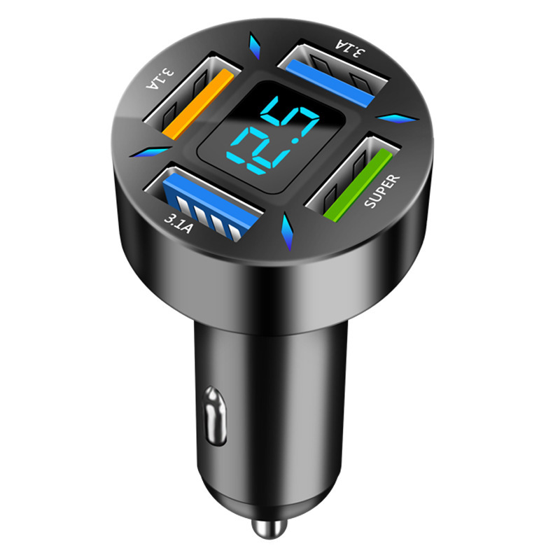 New digital display car charger 4usb 66W fast charge PD mobile phone charging head one drag four QC3.0 car charger