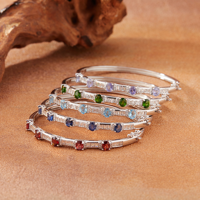Source Factory S925 Silver Gemstone Bracelet, Natural Tanzanite Diopside, Light Luxury Versatile Silver Bracelet, One-Piece Wholesale
