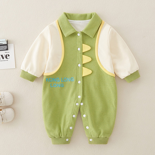 Spring New Baby Double Layer Bodysuit Class A Pure Cotton Newborn Clothes for Boys, Outgoing Crawling Suit