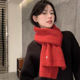 男女韩版冬季新款针织简约保暖毛线围脖百搭羊毛混纺纯色围巾情侣