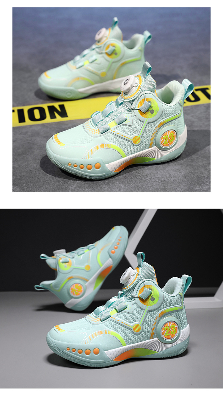 曼巴足迹 男童篮球鞋青少年旋转纽扣中大童训练球鞋儿童防滑耐磨