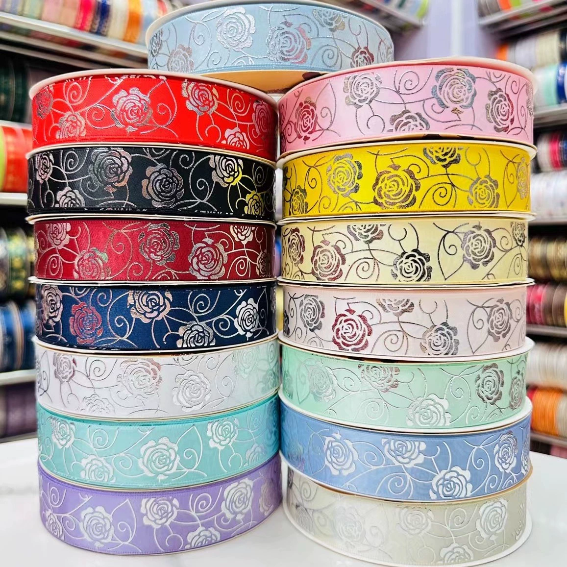 2.5cm шириной трансграничный взрыв горячего горячего горячего горячего горячего серебра большой розы ручной работы бант diy лента подарочная лента