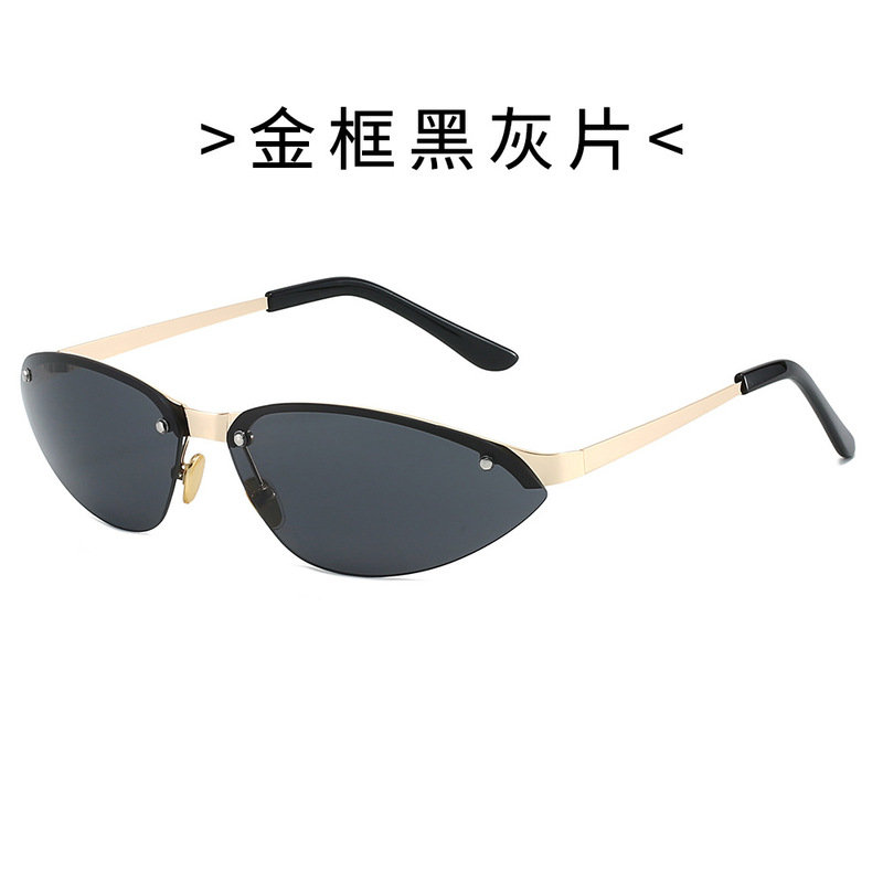 欧美风未来感y2k半框猫眼墨镜女高级感防紫外线金属太阳镜20485|undefined