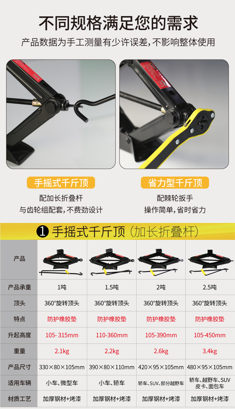 Tunide Car 0kg Hand-Cranked Tire Changing Tool for Cars, Small Vehicles, and Sedans with Rubber Pads
