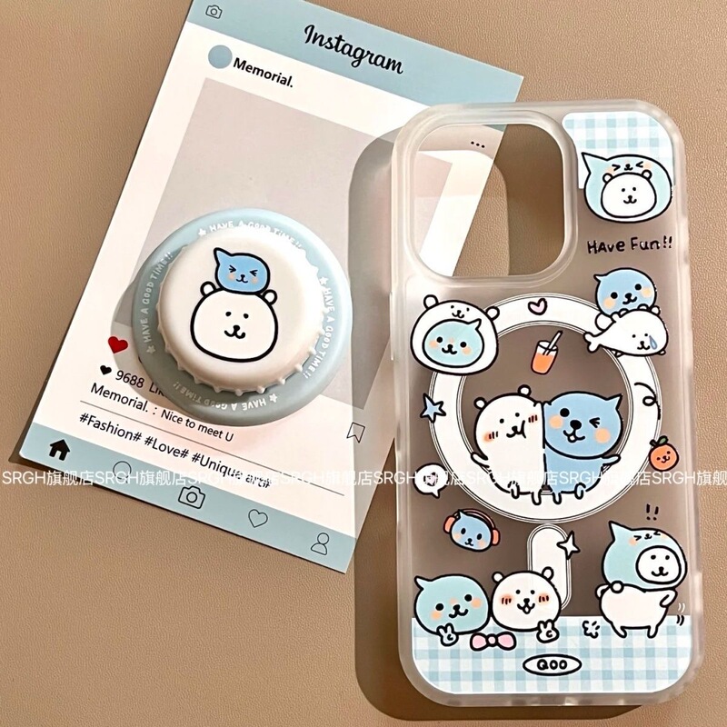 Self-deprecating bear queer with magnetic bracket for Apple 16promax mobile phone case 15/14 soft 13/12/11 women