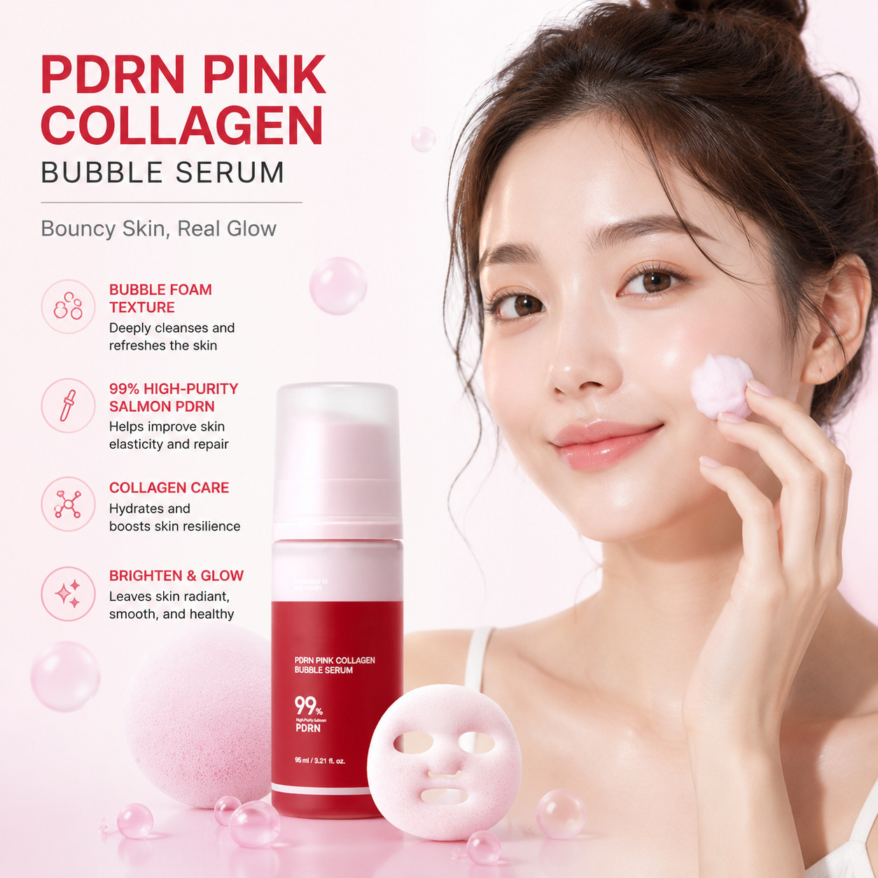 Séroum Facial de Burbujas de Colágeno PDRN Reafirmante y Nutritivo para Cuidado Facial