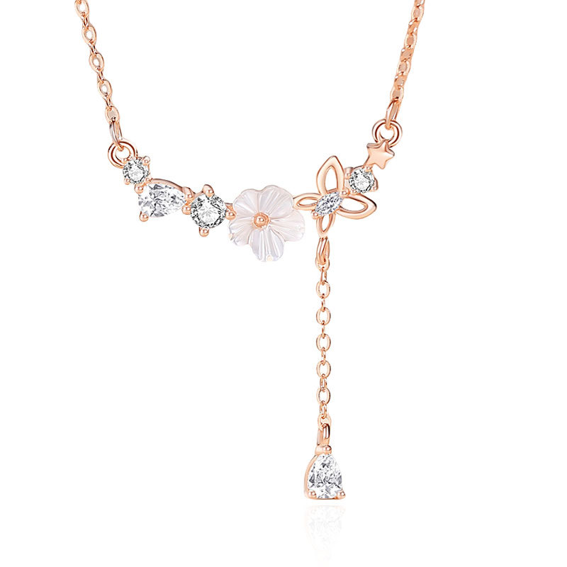 Pequeña flor s925 plata collar mujer dulce flor clavícula cadena otoño nuevo largo nicho joyería de alto grado