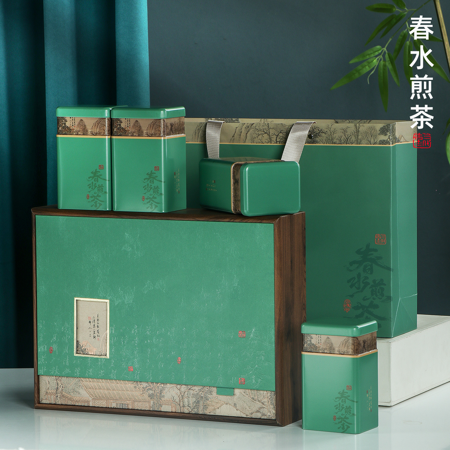 新款绿茶碧螺春茶叶礼盒半斤装一斤装手提茶叶包装盒加印log批发