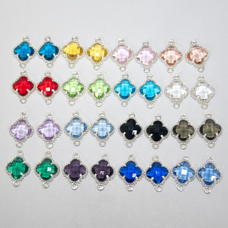 Colorful Crystal Glass Color-Preserving Four-Leaf Clover Double-Hole Jewelry Pendant DIY Bracelet Necklace Pendant Accessories Colorful Crystal Glass Color-Preserving Four-Leaf Clover Double-Hole Jewelry Pendant DIY Bracelet Necklace Pendant Accessories