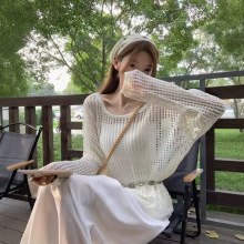 外搭罩衫女夏季薄款长款慵懒空调衫高级上衣长袖镂空针织衫