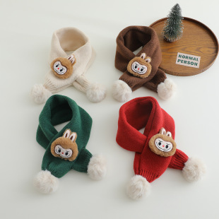 Children's Scarf Autumn and Winter Knitted Scarf Baby's New Cross Warm Neck Outdoor Cold-proof Scarf for Boys and Girls