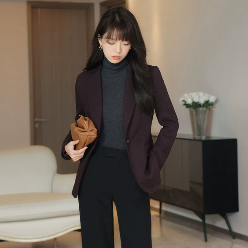 2023 новая осенне-зимний элегантный изысканный белый шерстяной пиджак на одной пуговице