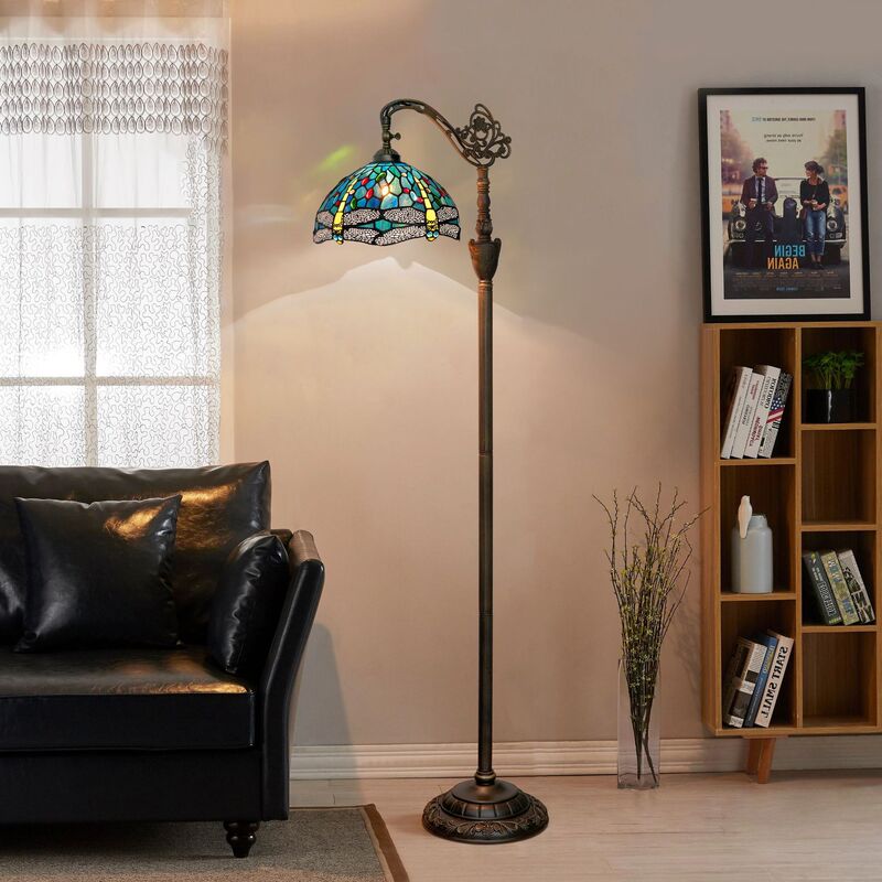 Tiffany Retro Country Style 30cm Blue Background Dragonfly Floor Lamp Indoor Lighting Soft Arch Gooseneck