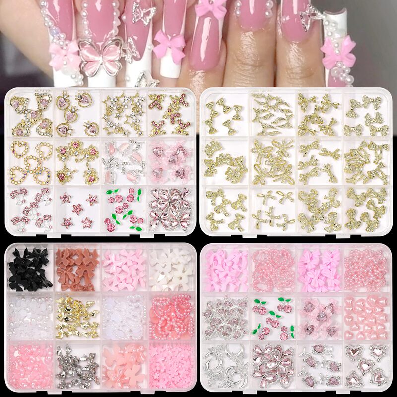 Cross-Border New Mixed Nail Art Jewelry Alloy Resin Acrylic Flower Cherry Bow Love Nail Decoration