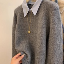 一线品牌尾单剪标女装设计感假两件针织衫遮肚毛衣