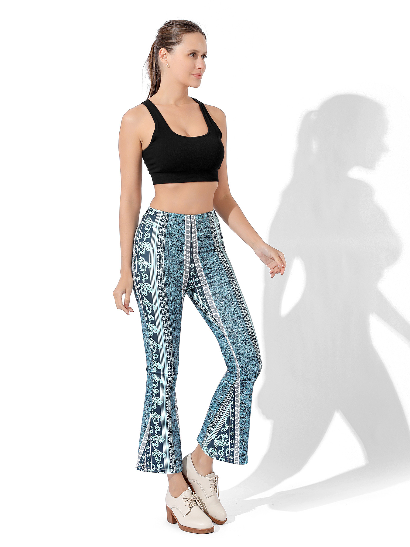 Pantaloni da yoga da donna stampa digitale elasticizzati allenamento per la danza shopping casual piccoli pantaloni da yoga freschi leggings con fondo a zampa d'elefante_voghion.com